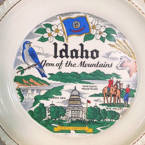 Vintage Accents Vintage 8s Souvenir Plate Idaho Gem State Ceramic